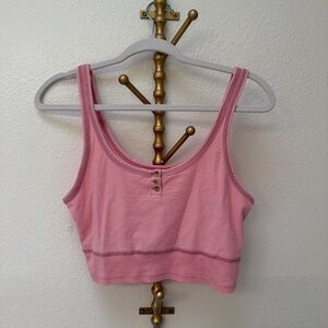 BDG Dusty Pink Ribbed-Trim Cropped Tank with Button Placket